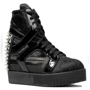 Jeffrey Campbell Rodman Spike Wedge Sneaker/ boots in Black Pony Fur size 7.5